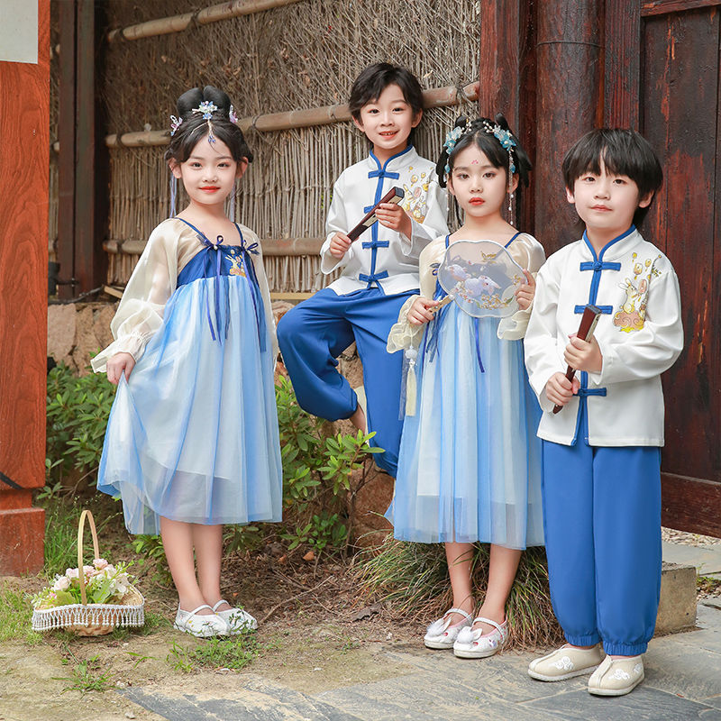 兒童漢服男童2023新款演出服男童國慶中秋唐裝套裝中國風國學古裝
