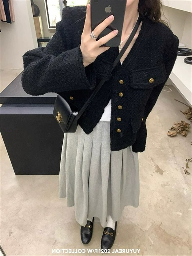 Xiaoxiangfeng black short jacket suit for women spring and autumn 2023 new design niche versatile jacket top