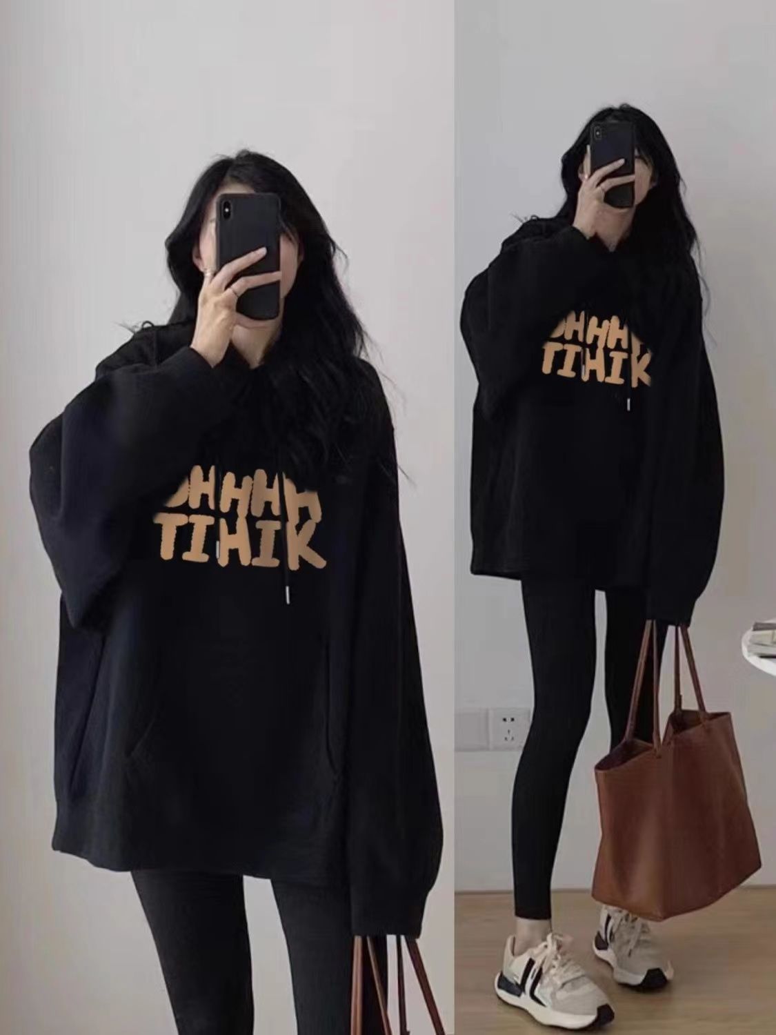美式復古衛衣女春秋oversize寬鬆連帽落肩加絨上衣外套冬季ins潮