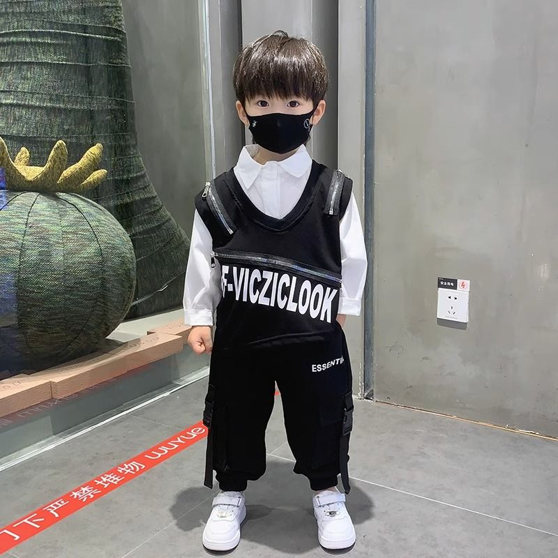 Boys' shirts and vests three-piece set children's autumn fashionable clothes baby street suit  new spring and autumn clothes