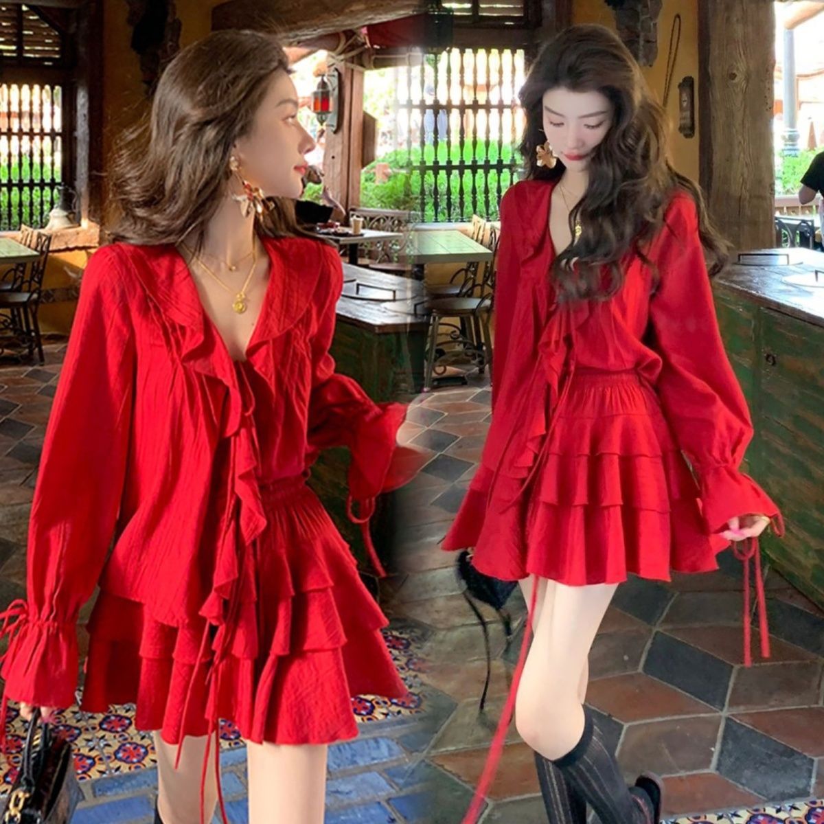 夏季女装新款绝美千金感穿搭高端精致法式红色连衣裙子质感高级感