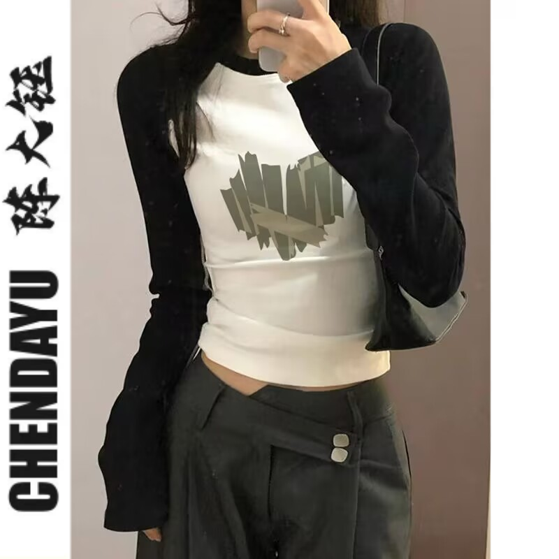Modal trendy brand original love printed raglan T-shirt for women autumn new sweet and cool slim slim long-sleeved top