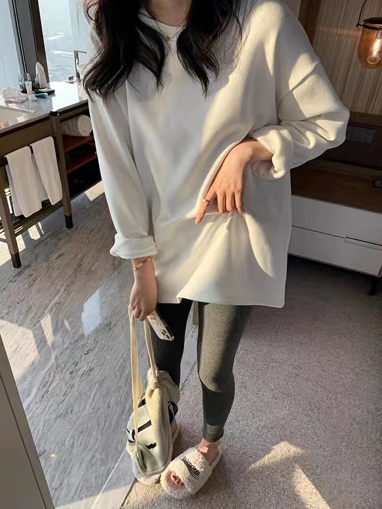 加絨加厚打底衫長袖T恤女2023秋冬設計感新款寬鬆韓版內搭上衣ins