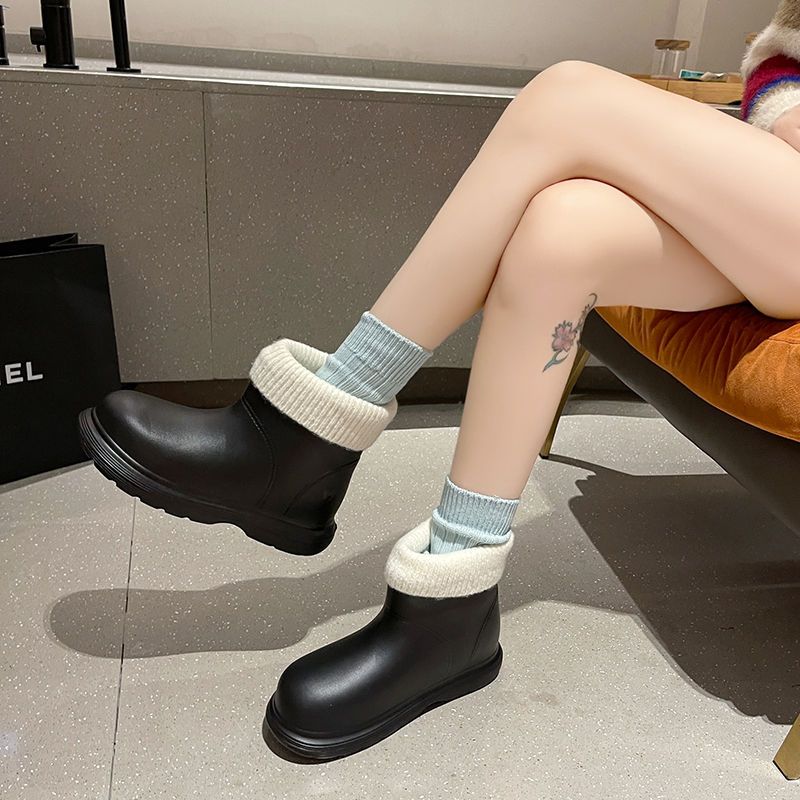 Fashionable tribal snow boots for women in winter plus velvet and thickened  new rain boots, fashionable, versatile, warm and removable cotton shoes