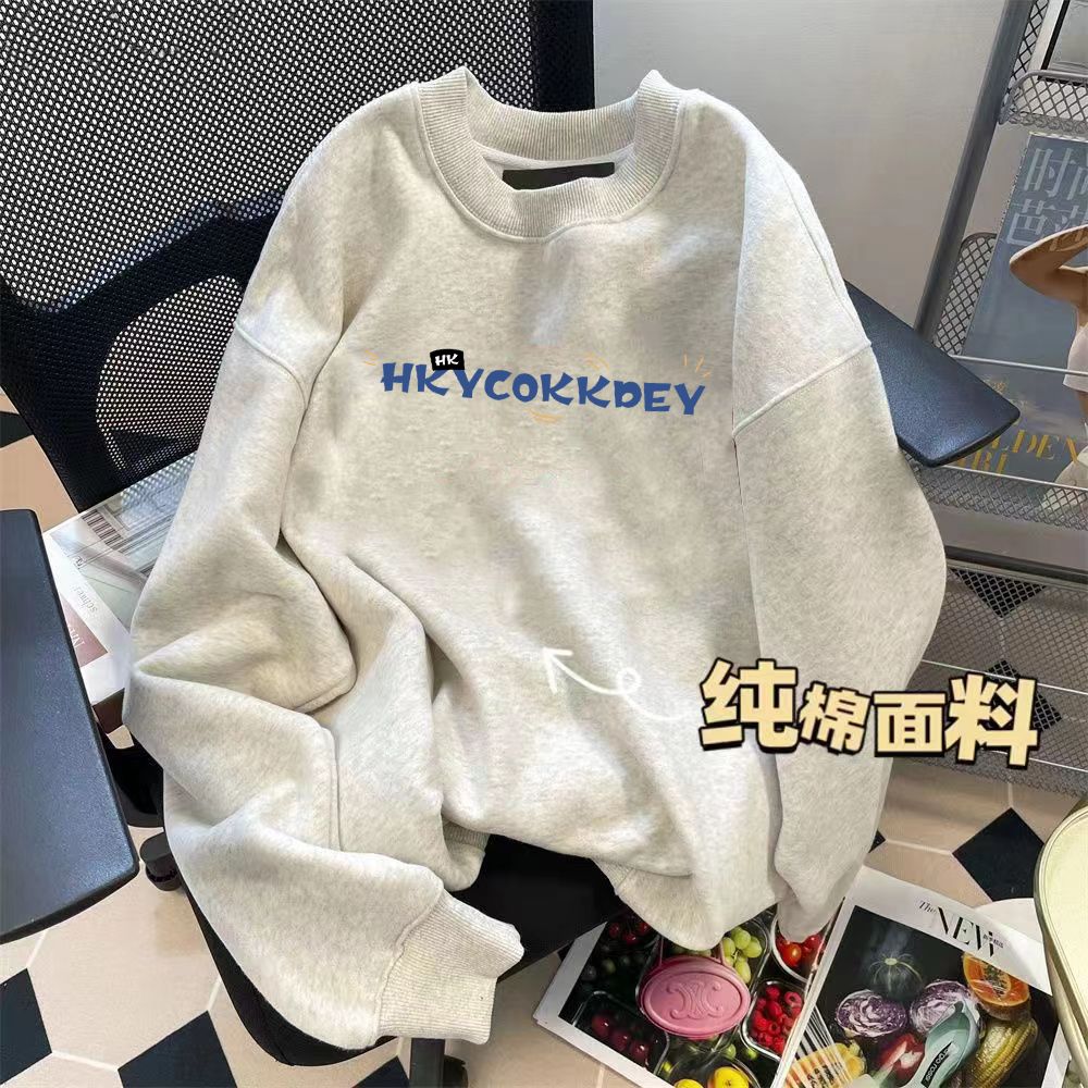 ins潮流男女同款學生圓領衛衣寬鬆加絨加厚冬上衣長袖春秋季外套