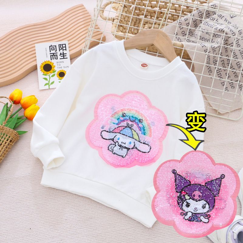  children's clothing autumn new style girls sweatshirt round neck double-sided color changing sequined top