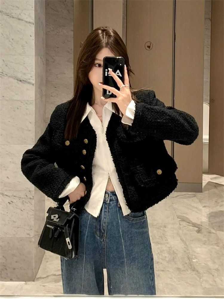 Xiaoxiangfeng black short jacket suit for women spring and autumn 2023 new design niche versatile jacket top