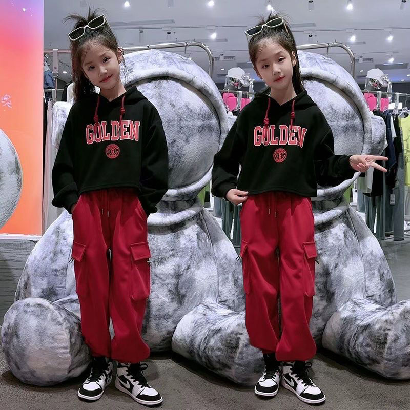 Girls Autumn Clothes Set 2023 New Children's Style Short Sweatshirts for Girls and Big Children Fashionable Overalls Two-piece Set Trendy