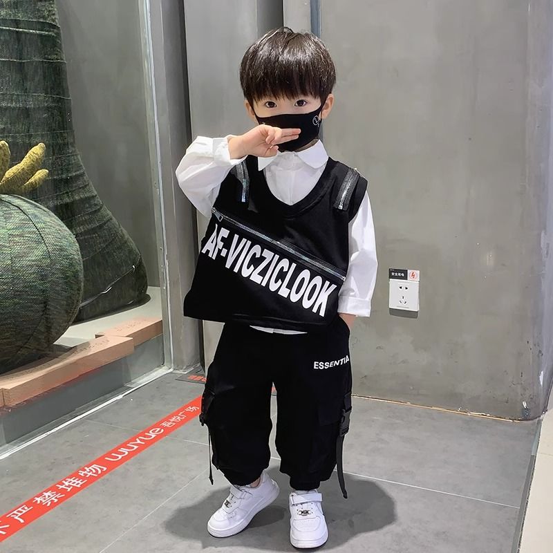 Boys' shirts and vests three-piece set children's autumn fashionable clothes baby street suit  new spring and autumn clothes