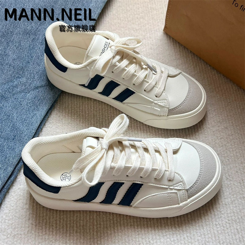 Mann Neil高顏值校園小白鞋子女2023秋款百搭休閒復古德訓鞋ins潮