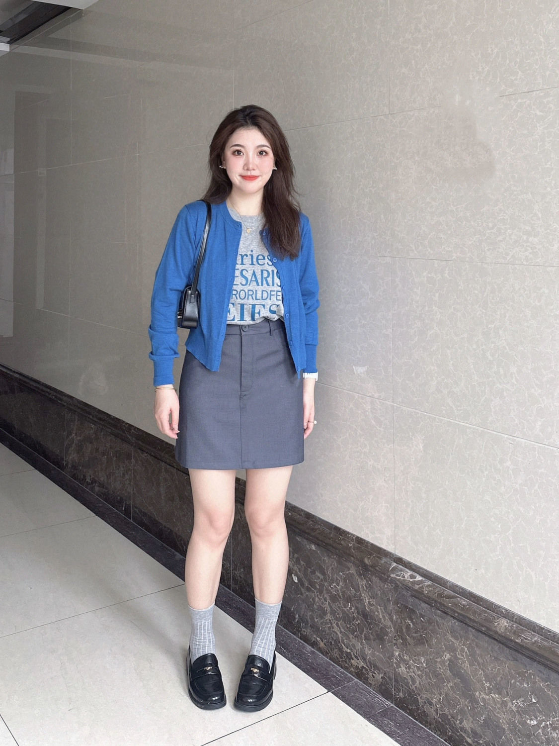 大碼女裝秋季套裝女2023新款韓系慵懶風短款針織開衫印花T恤短裙