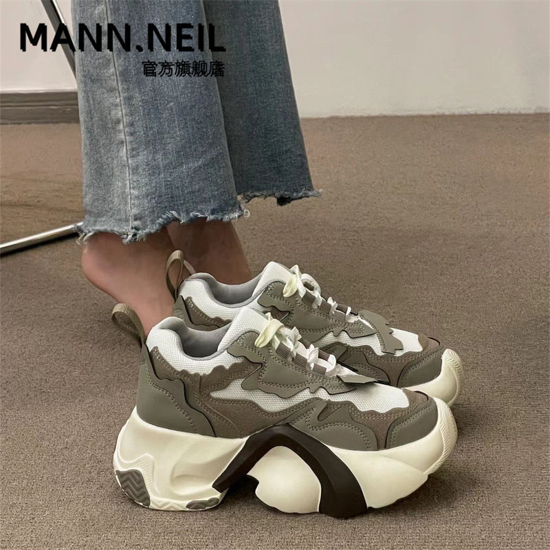 Mann Neil厚底運動鞋女2023春秋季新款時尚老爹鞋子ins百搭增高鞋