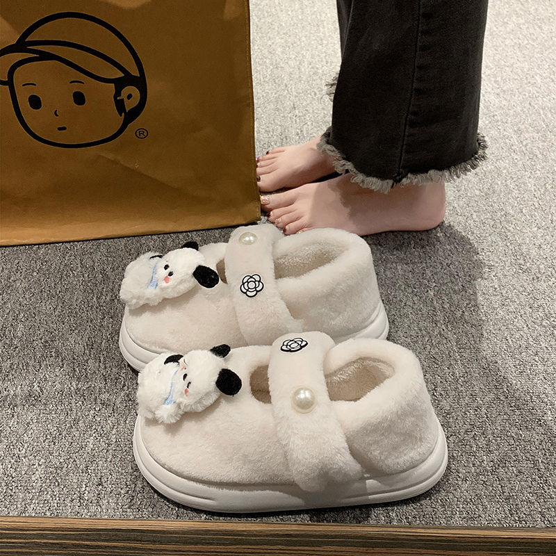 可愛卡通包頭棉拖鞋女外穿冬季加絨保暖舒適宿舍包跟防滑毛毛拖鞋