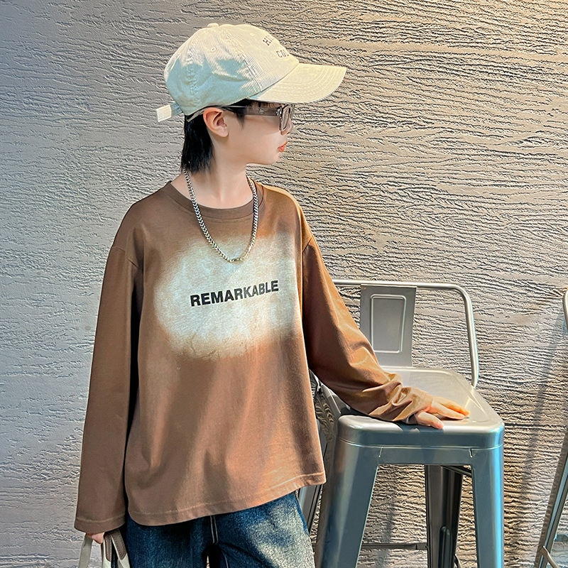 Boys' pure cotton long-sleeved T-shirt autumn clothing spring and autumn styles for middle-aged and older children 2023 new inner layering shirt autumn top trend