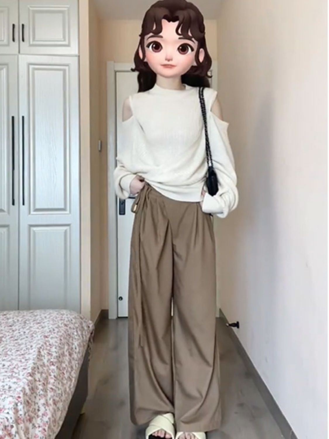 大碼女秋季套裝女2023新款時尚輕熟風減齡露肩針織長袖垂墜感褲子