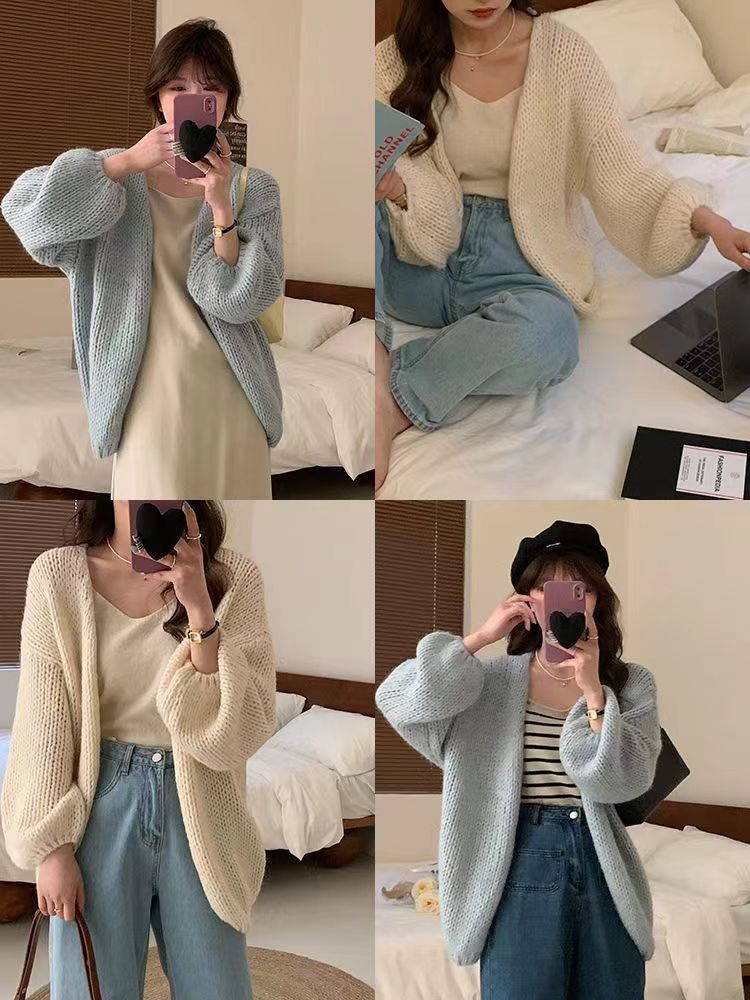 薄款外搭2023春秋慵懶毛衣外套女軟糯防曬衫寬鬆長袖針織衫開衫