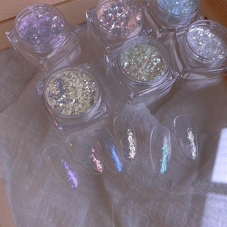 歐泊鱗碎粉原創夢幻冰片美甲閃粉素材高級中長款超長強力定製diy