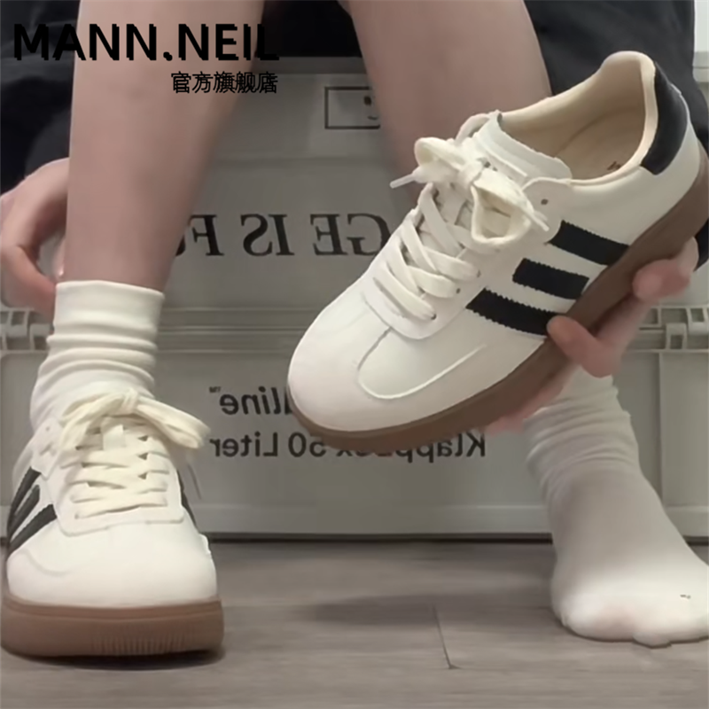 Mann Neil復古德訓鞋女款阿甘小白鞋春秋款輕便平底休閒運動板鞋