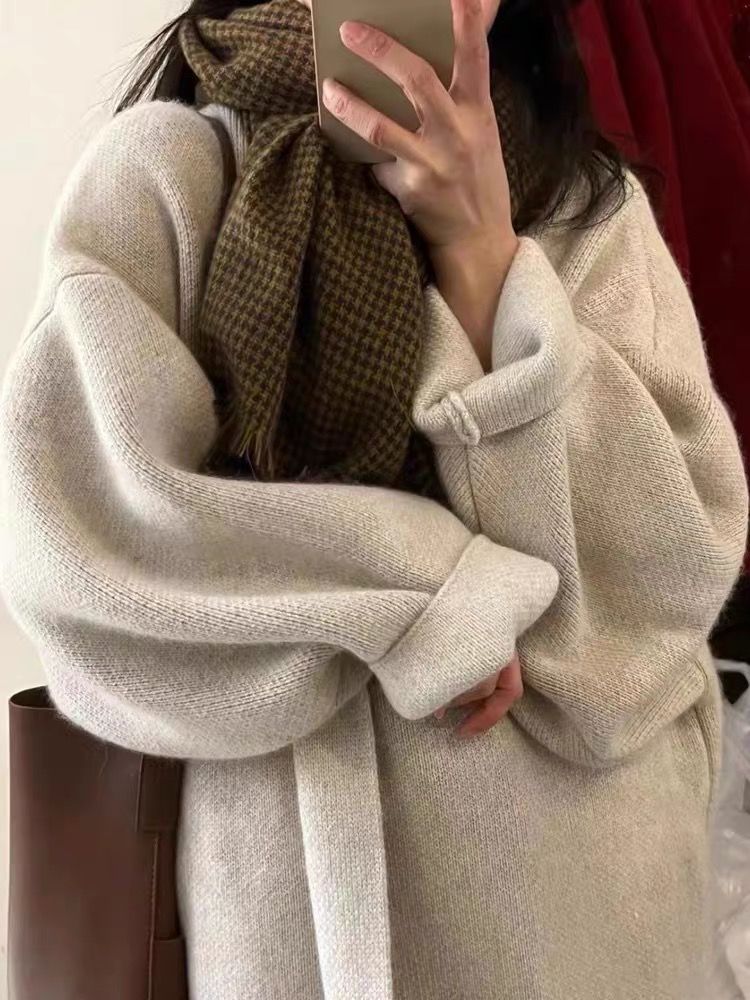 中長款毛衣開衫外套女春秋慵懶風高級感顯瘦過膝寬鬆加厚針織大衣