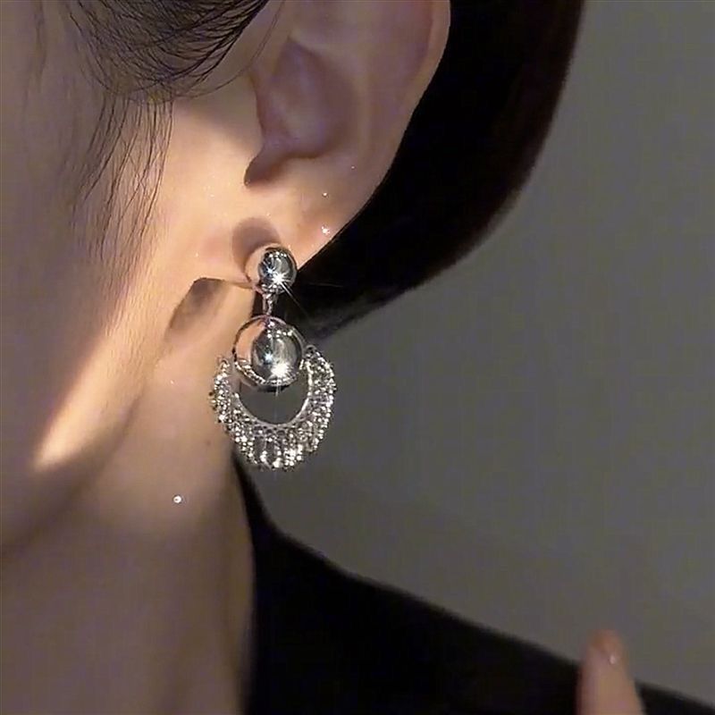Boucles d'oreilles clips attrape-rêves à pampilles en argent 925_voghion.com