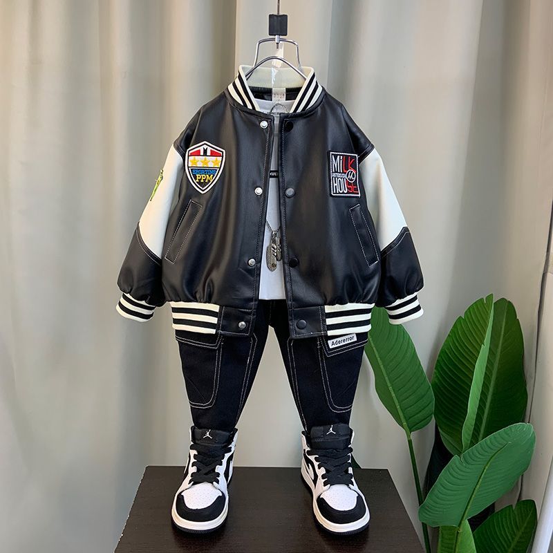 男童皮衣2023新款洋氣寶寶春秋裝飛行夾克男孩兒童痞帥機車服外套