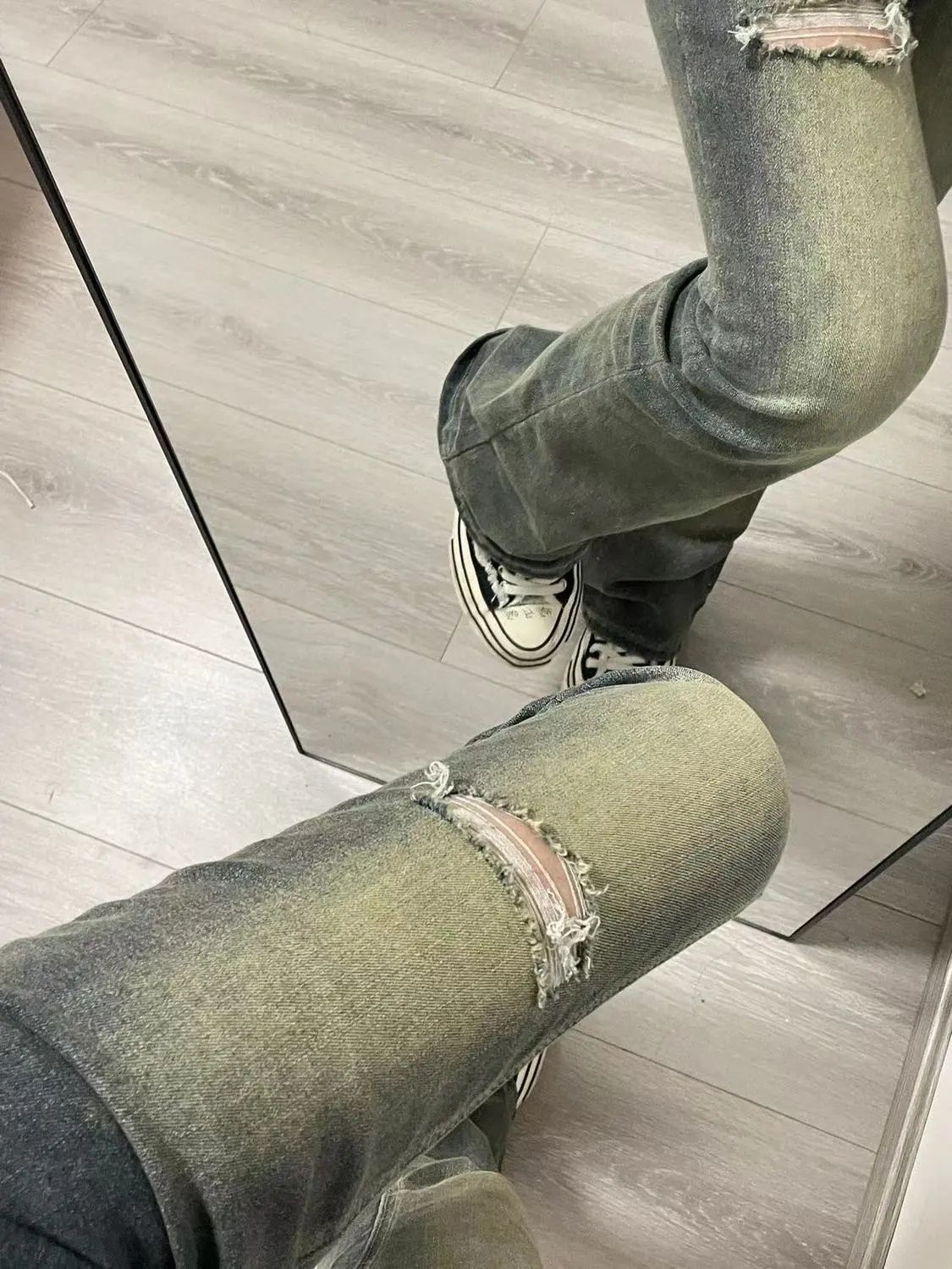 美式復古辣妹破洞牛仔褲女2023秋季新款高腰顯瘦修身微喇叭長褲子