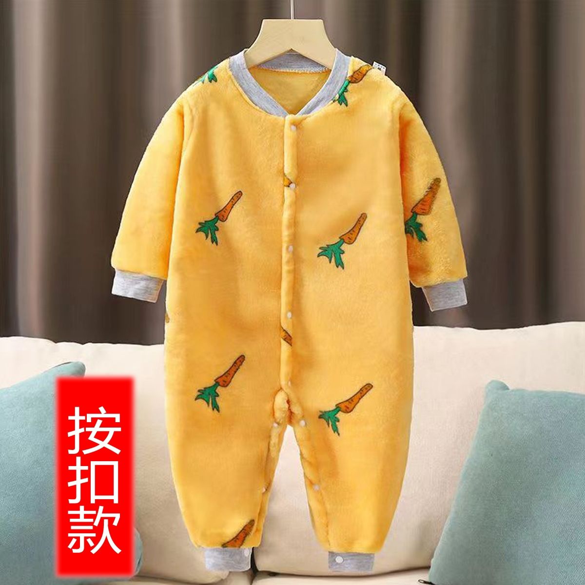 Baby one-piece baby jumpsuit flannel crotch 2 pajamas jumpsuit warm men and women children one-piece autumn and winter