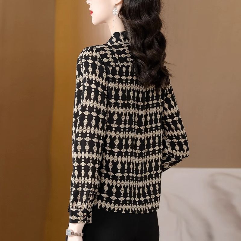 2023秋季新款設計感印花時尚寬鬆雪紡上衣女開衫休閒小眾韓版ins