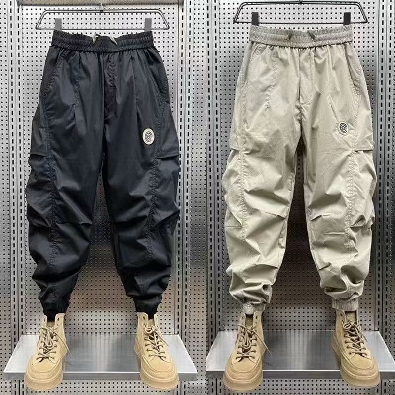 秋季新款時尚潮流水洗工裝褲個性大口袋設計寬鬆彈力束腳哈倫褲男
