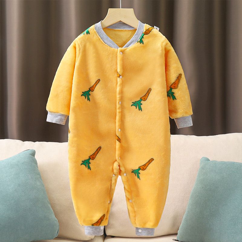 Baby one-piece baby jumpsuit flannel crotch 2 pajamas jumpsuit warm men and women children one-piece autumn and winter