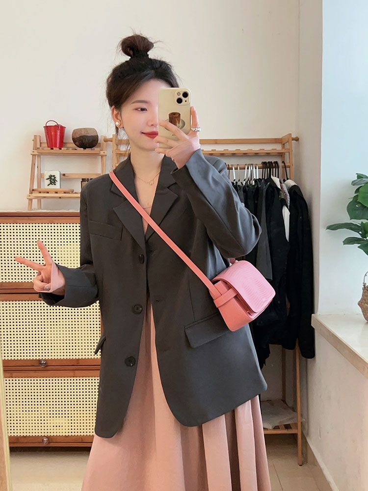 2023 Spring and Autumn Retro High-Quality Blazer Women's Design Gray Casual Small Silhouette Korean Top