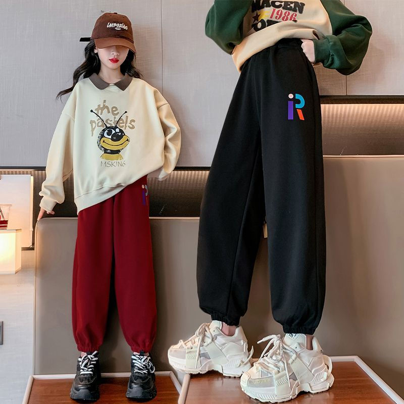 女童褲子春秋款2023新款時尚兒童秋裝女中大童秋季寬鬆休閒運動褲