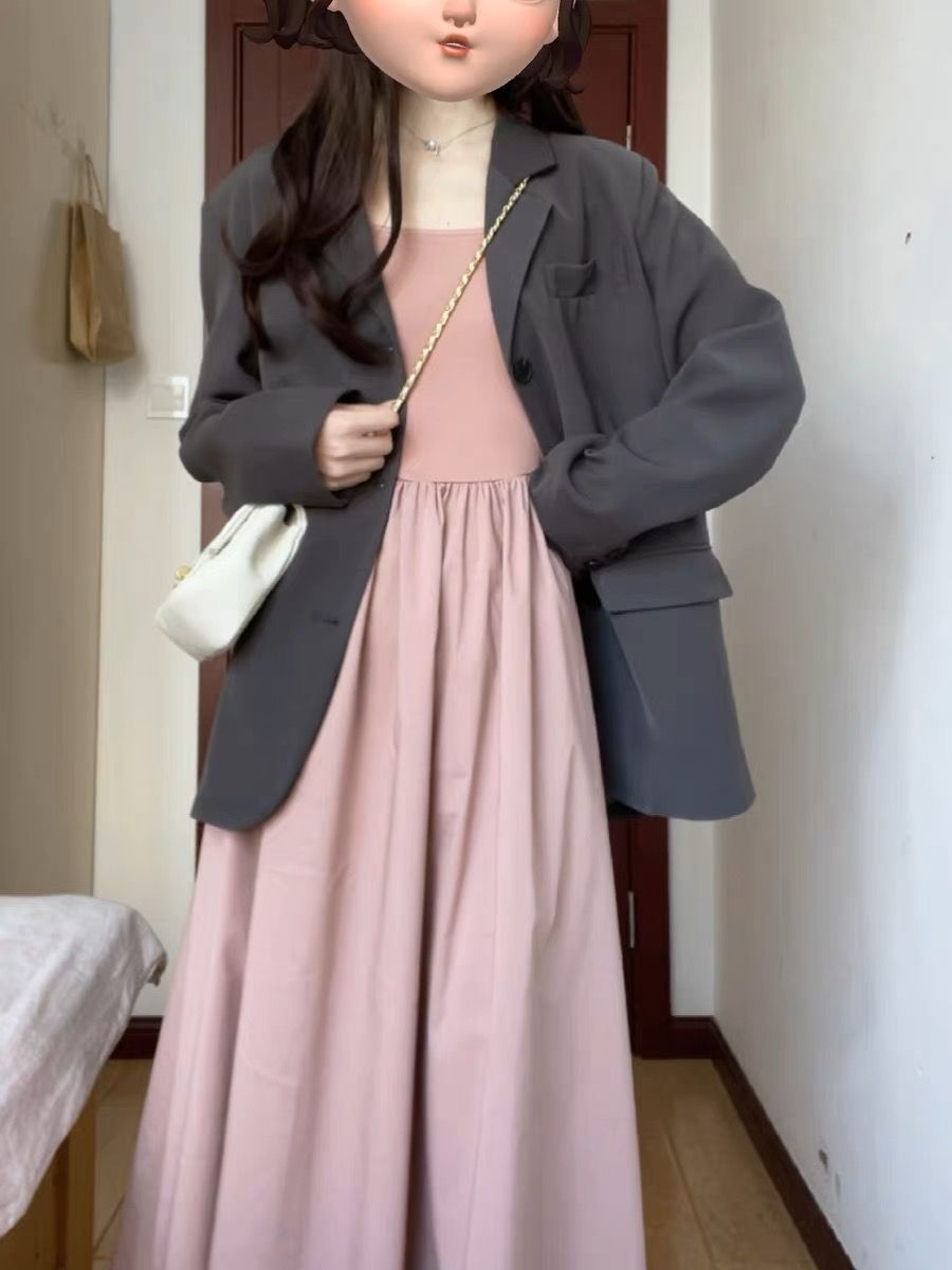 British style commuter temperament silhouette casual suit jacket spring and autumn high-end gray loose top popular ins