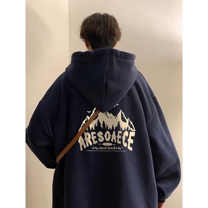重磅酒紅色oversize連帽衛衣美式復古休閒男潮牌情侶外套秋冬潮流