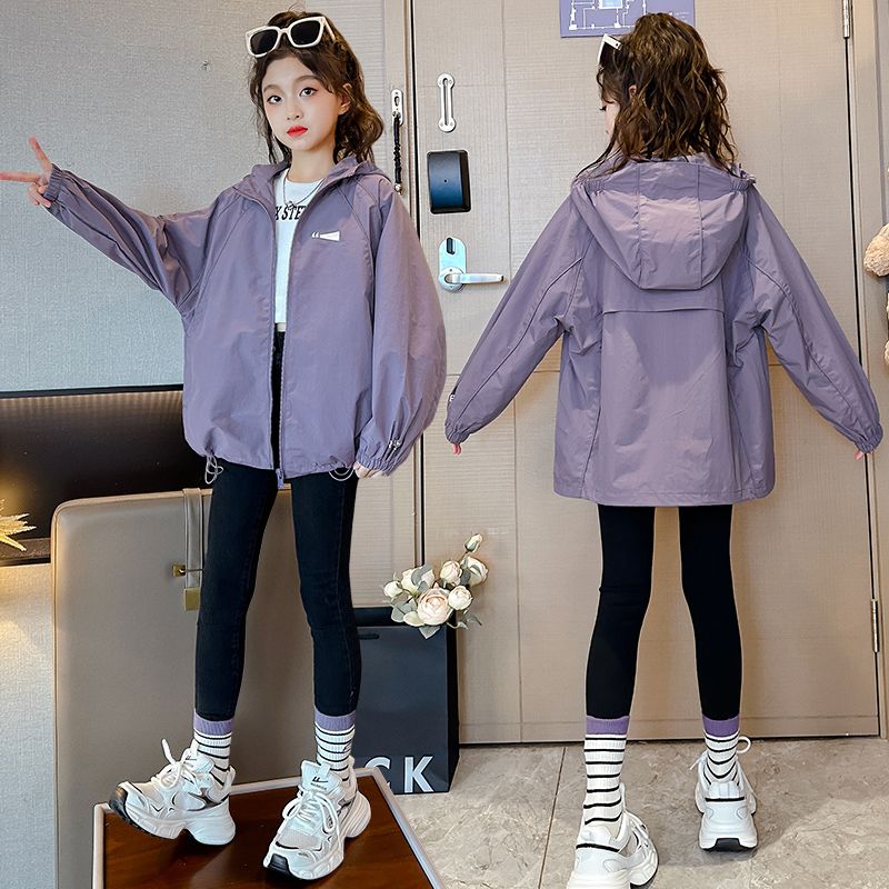 Girls' Jackets Autumn Clothing 2023 New Style Children's Loose Casual Medium and Big Children Internet Celebrity Hooded Tops