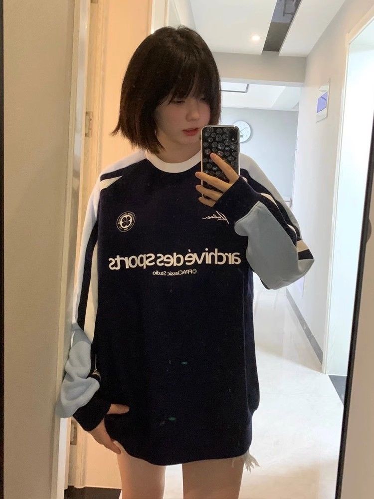 純棉美式復古寬鬆oversize衛衣女早秋小個子春秋寬鬆潮牌高街外套
