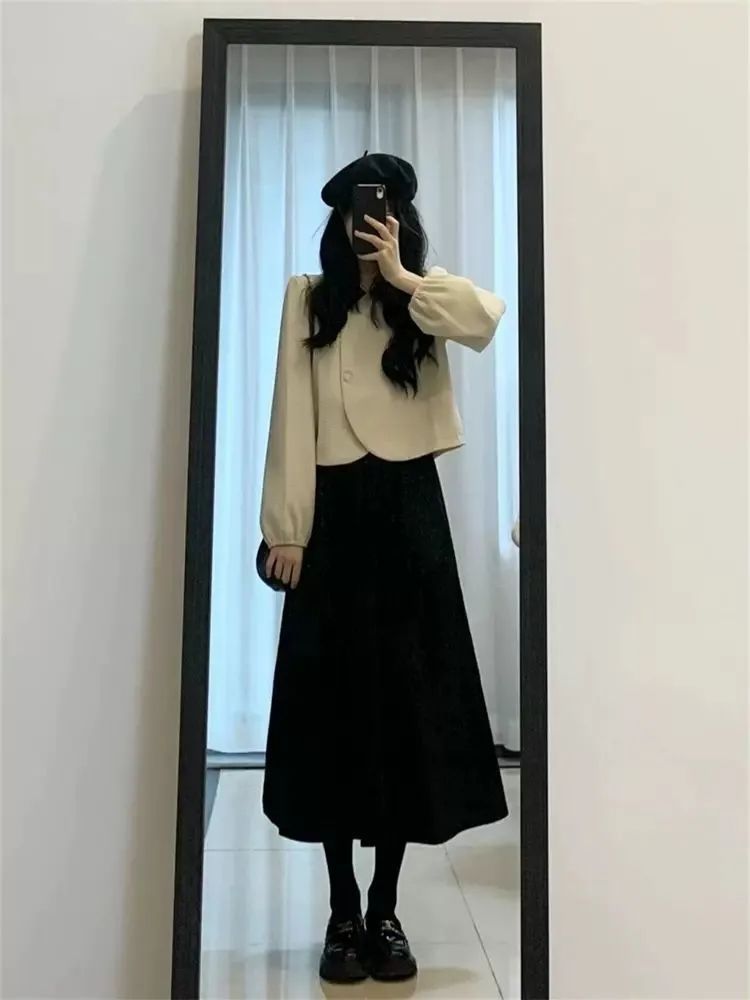 Spring and Autumn Women's Skirt Celebrity College Style Maillard ol Commuting Korean Style Loose and Versatile Mid-length Skirt