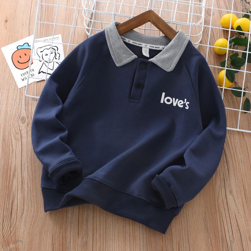 Boys spring and autumn polo shirts and sweatshirts 2023 new style autumn clothes for older children and boys autumn tops trendy