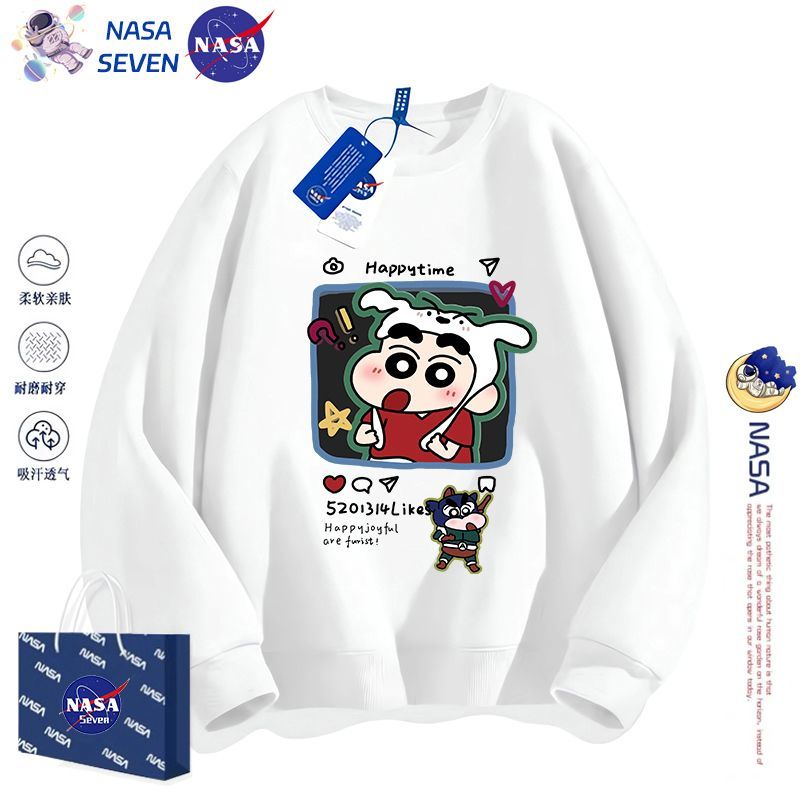 NASA聯名卡通純棉衛衣男女童秋冬裝蠟筆小新長袖寬鬆外套中大童裝