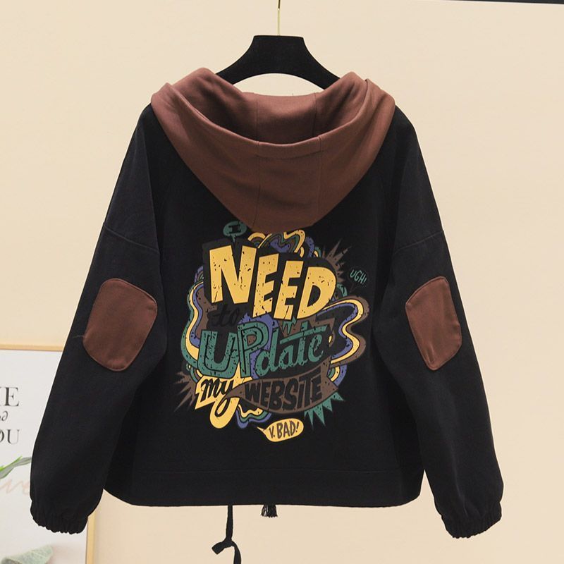  new autumn and winter jackets, fashionable color matching loose hooded velvet tops, parka women's short jackets, trendy
