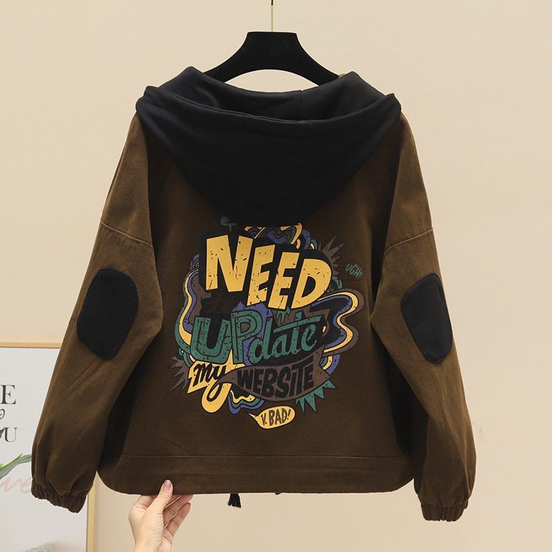  new autumn and winter jackets, fashionable color matching loose hooded velvet tops, parka women's short jackets, trendy