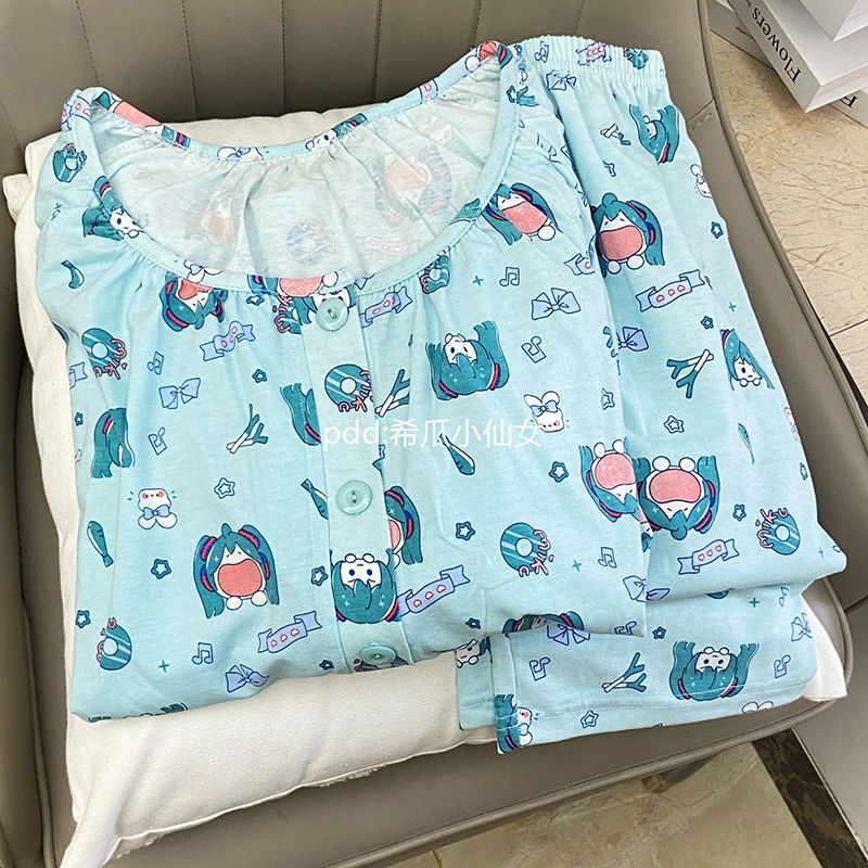 日系卡通初音未來睡衣女春秋季新款ins風長袖長褲可愛家居服套裝