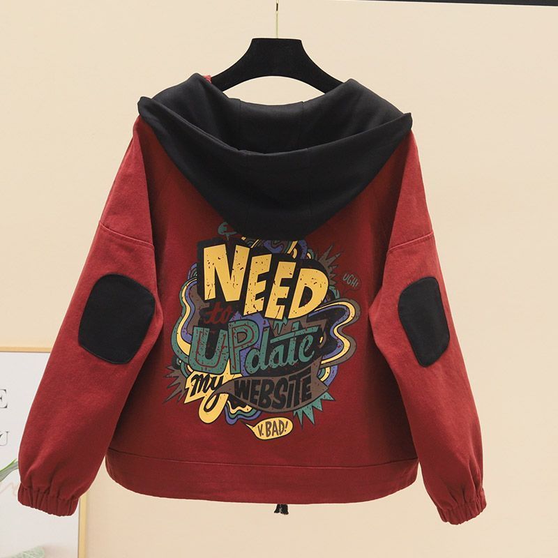 2023 new autumn and winter jackets, fashionable color matching loose hooded velvet tops, parka women's short jackets, trendy