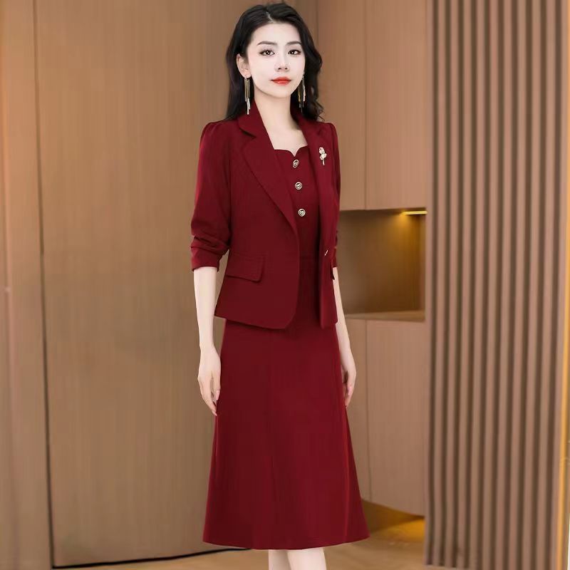 喜婆婆婚宴裝連衣裙2023女新款春秋媽媽禮服平時可穿兩件套裝
