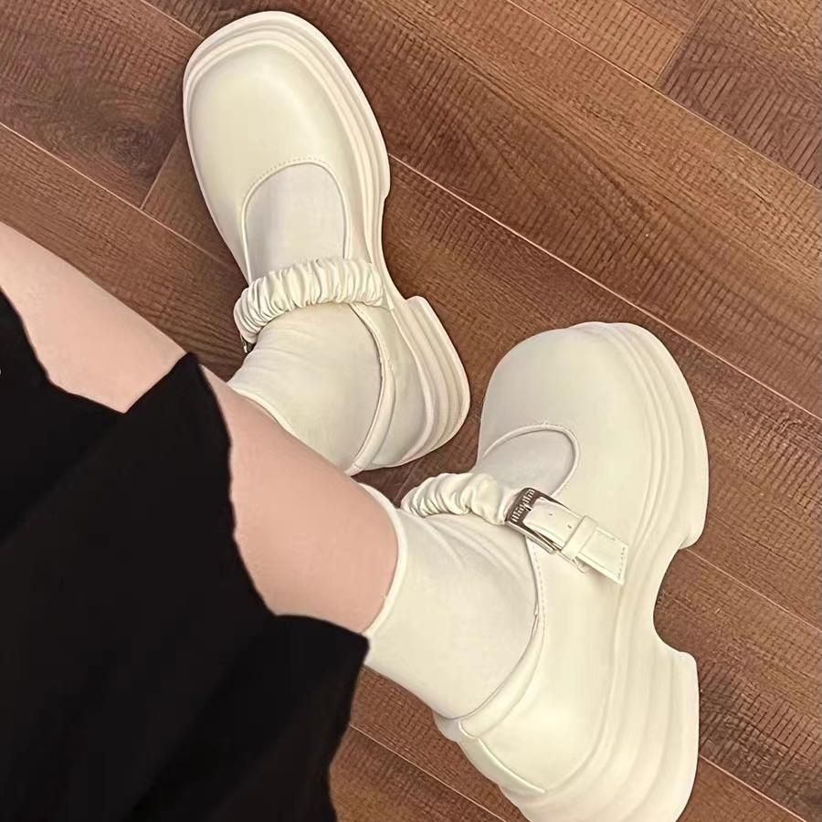 時尚厚底淺口jk單鞋小個子增高白色瑪麗珍小皮鞋子女2023春秋新款