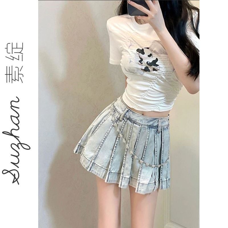 多巴胺女孩穿搭褶皺設計感修身短袖t恤女夏季百搭甜辣妹氣質上衣