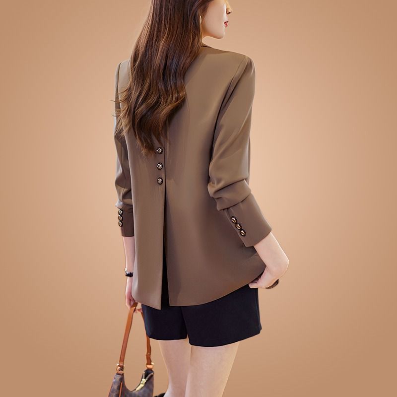 Coffee color suit jacket female spring and autumn 2023 new casual temperament small man back slit autumn Korean suit