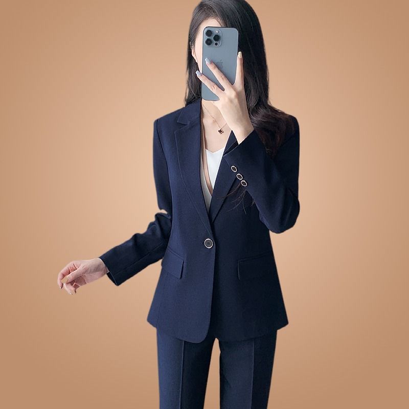 深藍色西裝套裝女高端職業裝秋裝新款西服氣質職場正裝前台工作裝