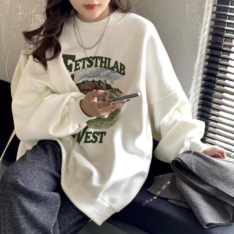港風chic超好看字母印花衛衣女春秋款加絨寬鬆高級休閒長袖上衣女