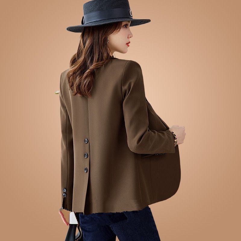 Brown casual small suit jacket for women Spring and Autumn 2023 New Fashion High-end Slim Fit Small Suit Top